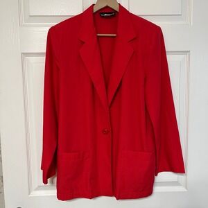 Sag Harbor Women's Red Blazer Size 12 Button Career Office Poly/Rayon